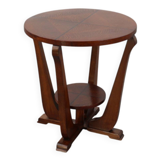 Art Deco Oak Side Table with Sculptural Base and Geometric Top, Belgium ca.