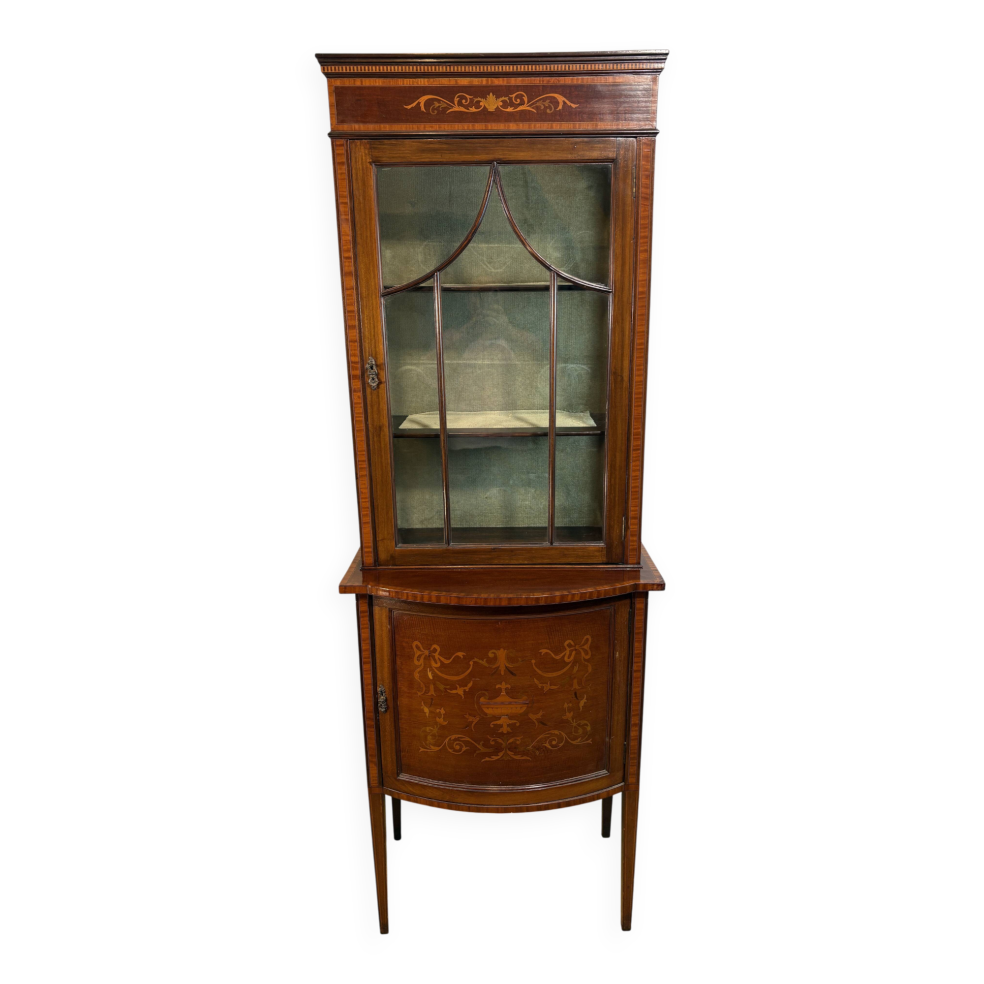 Stunning Antique Edwardian Inlaid Mahogany Bow-Front Silver Display Cabinet