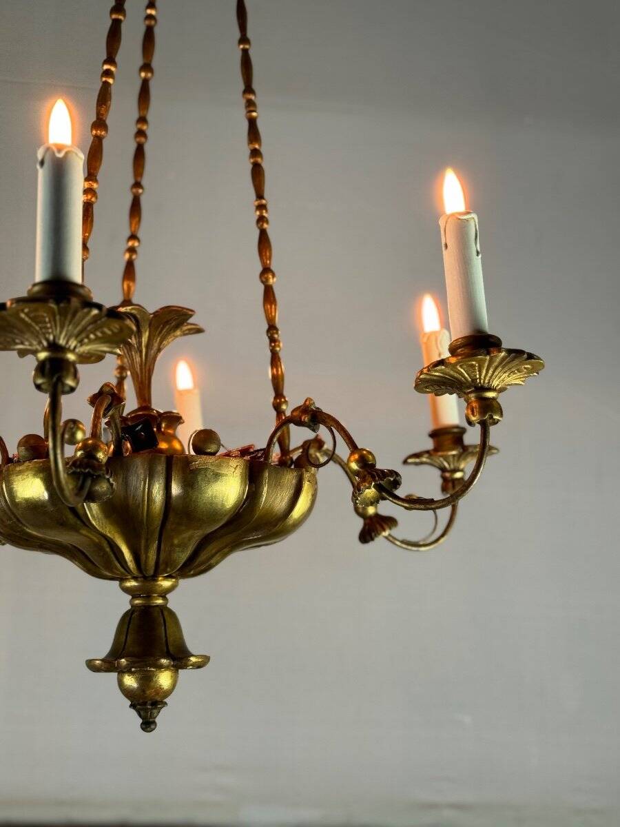 Gilded wood and brass chandelier, Central Europe circa 1900