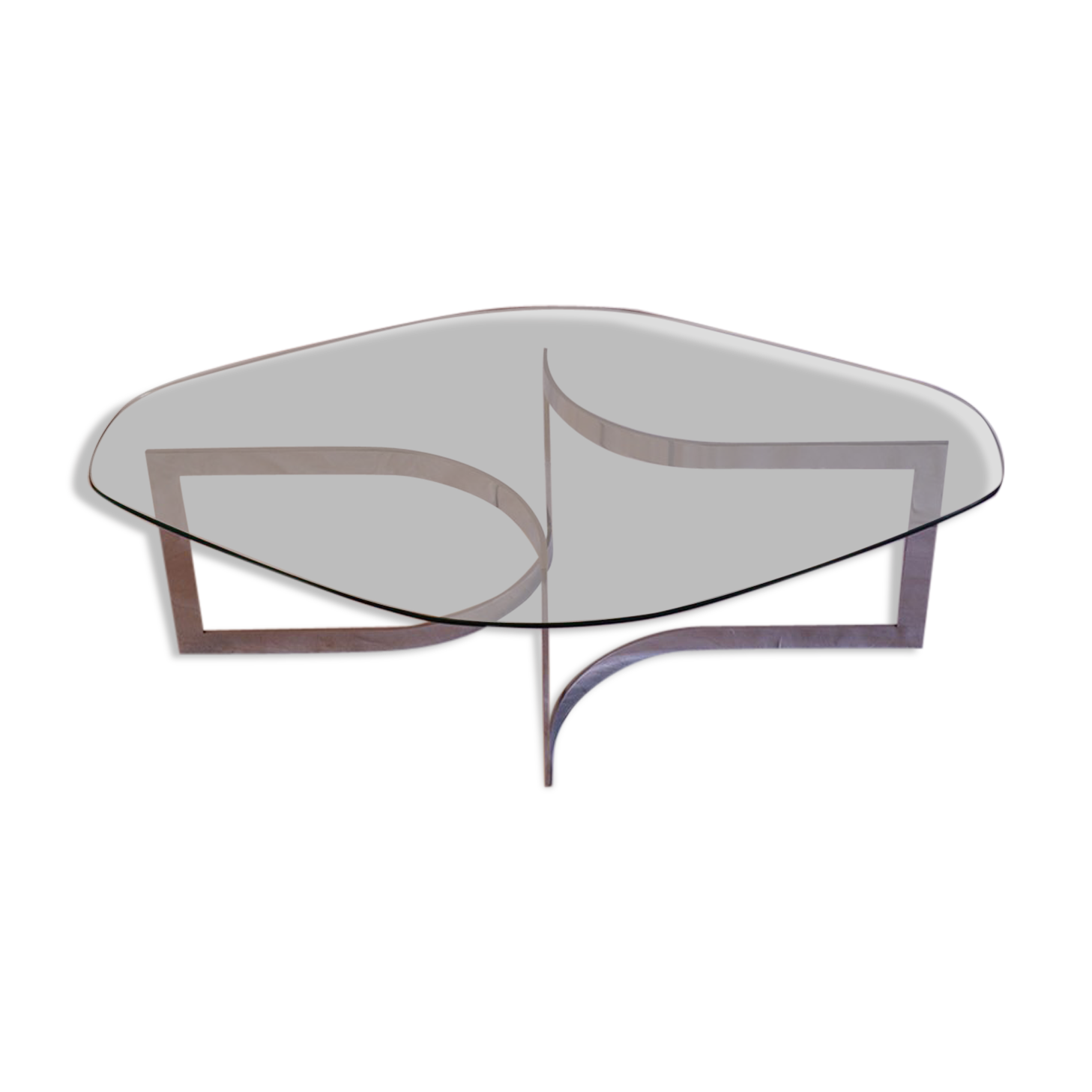 Table basse en verre et chrome de Paul Legeard 1970