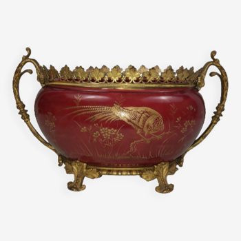 Earthenware and gilded bronze planter