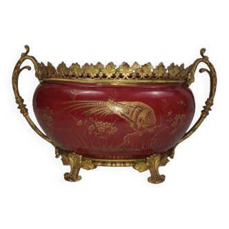 Earthenware and gilded bronze planter