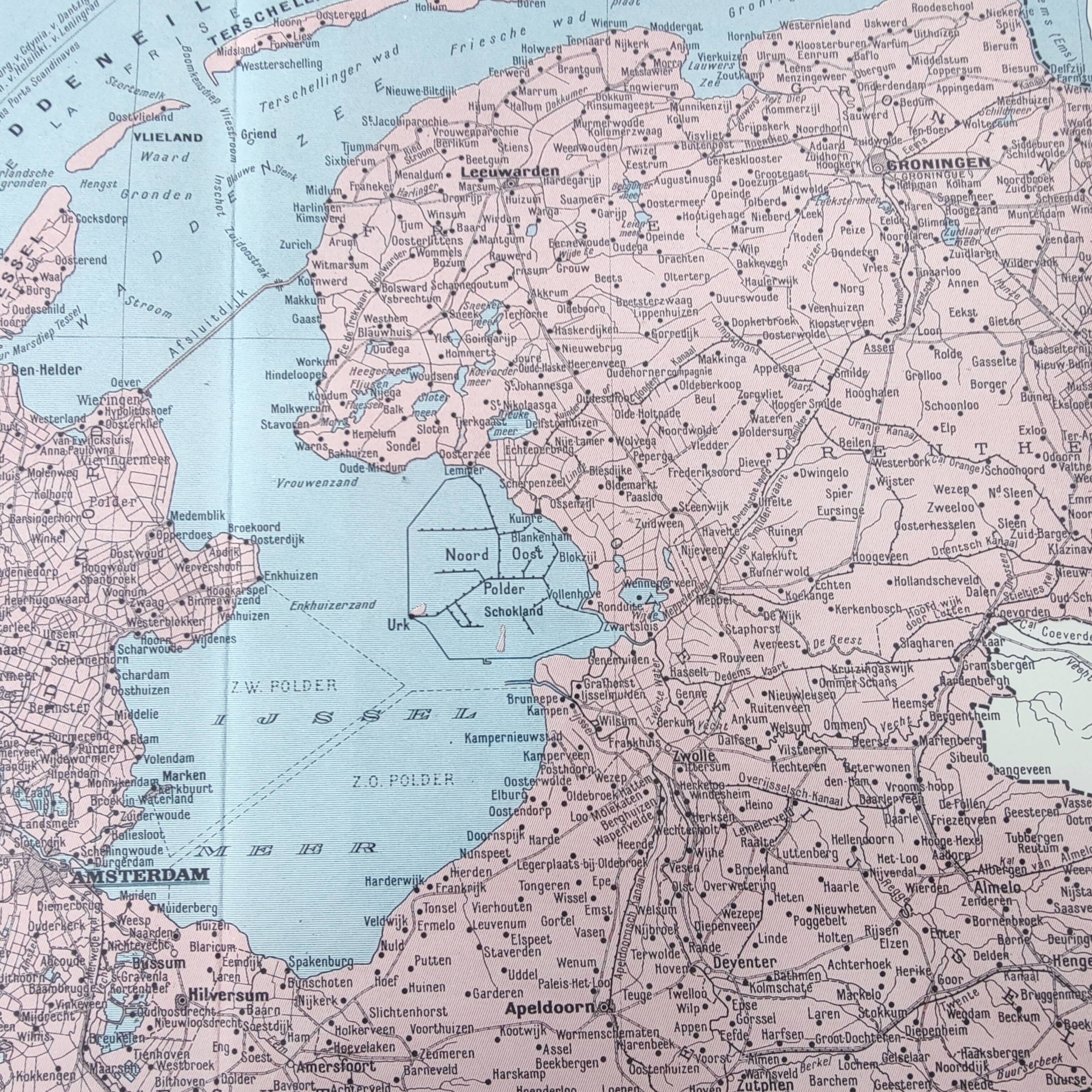Map of the Netherlands Amsterdam Rotterdam 43x43cm from 1950