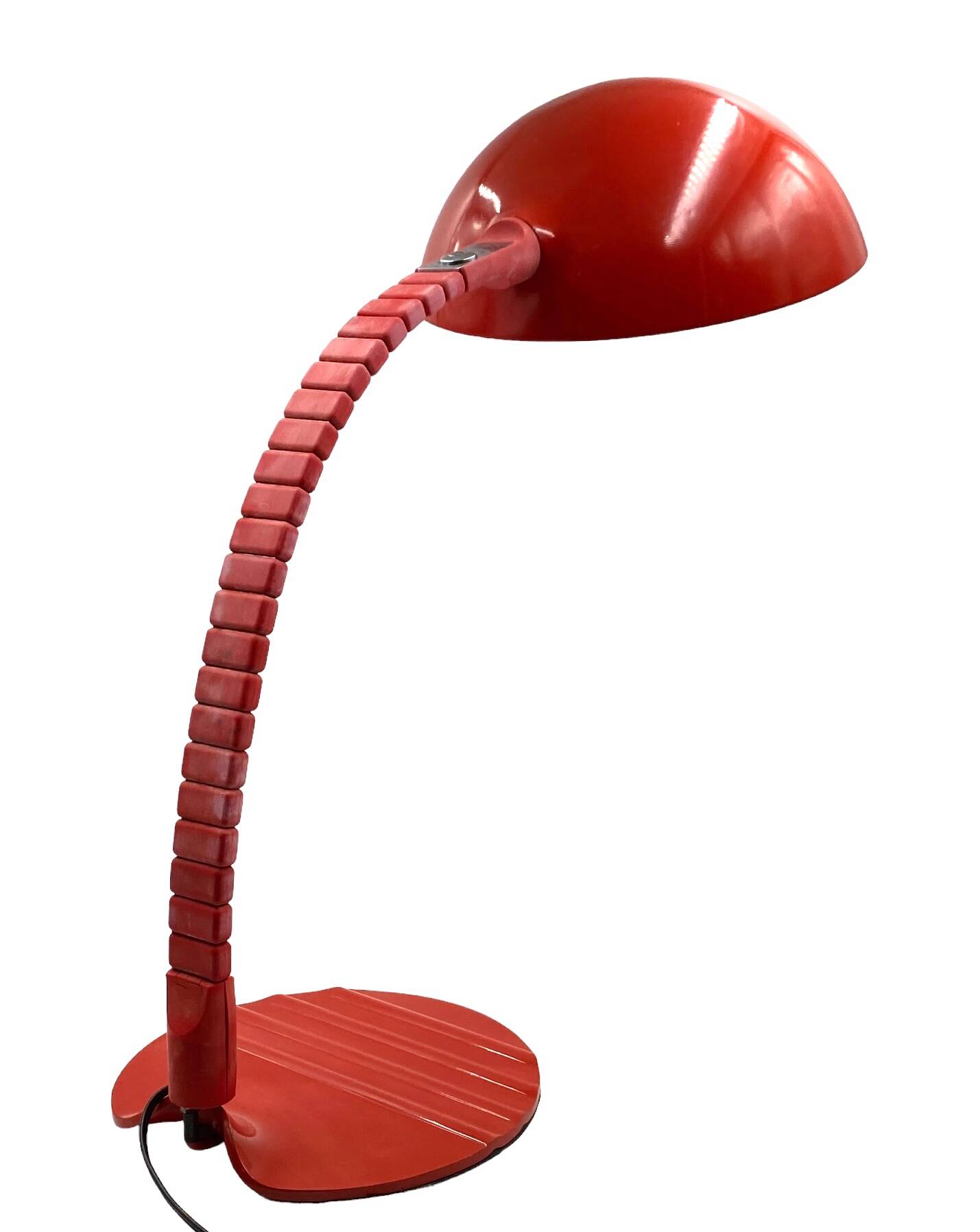 Elio Martinelli, Flex Calotta mod. 660 bright red table / desk lamp, Martinelli Luce Italy, 1972