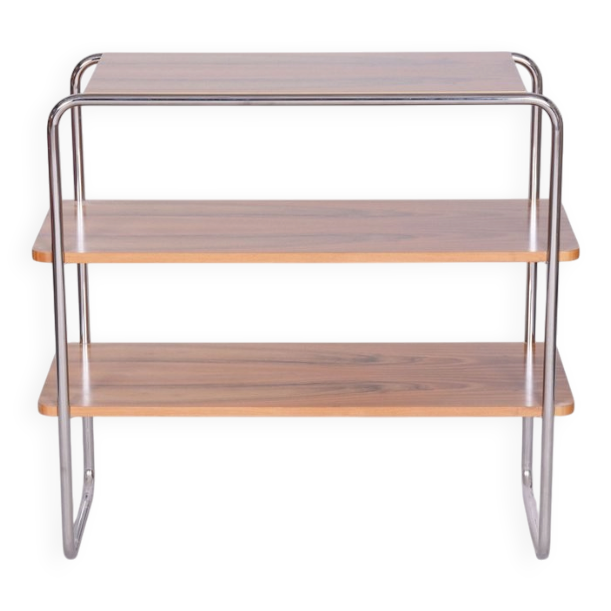 Czech Bauhaus Walnut and Chrome-Plated Steel Etagere attributed to Kovona, 1940s