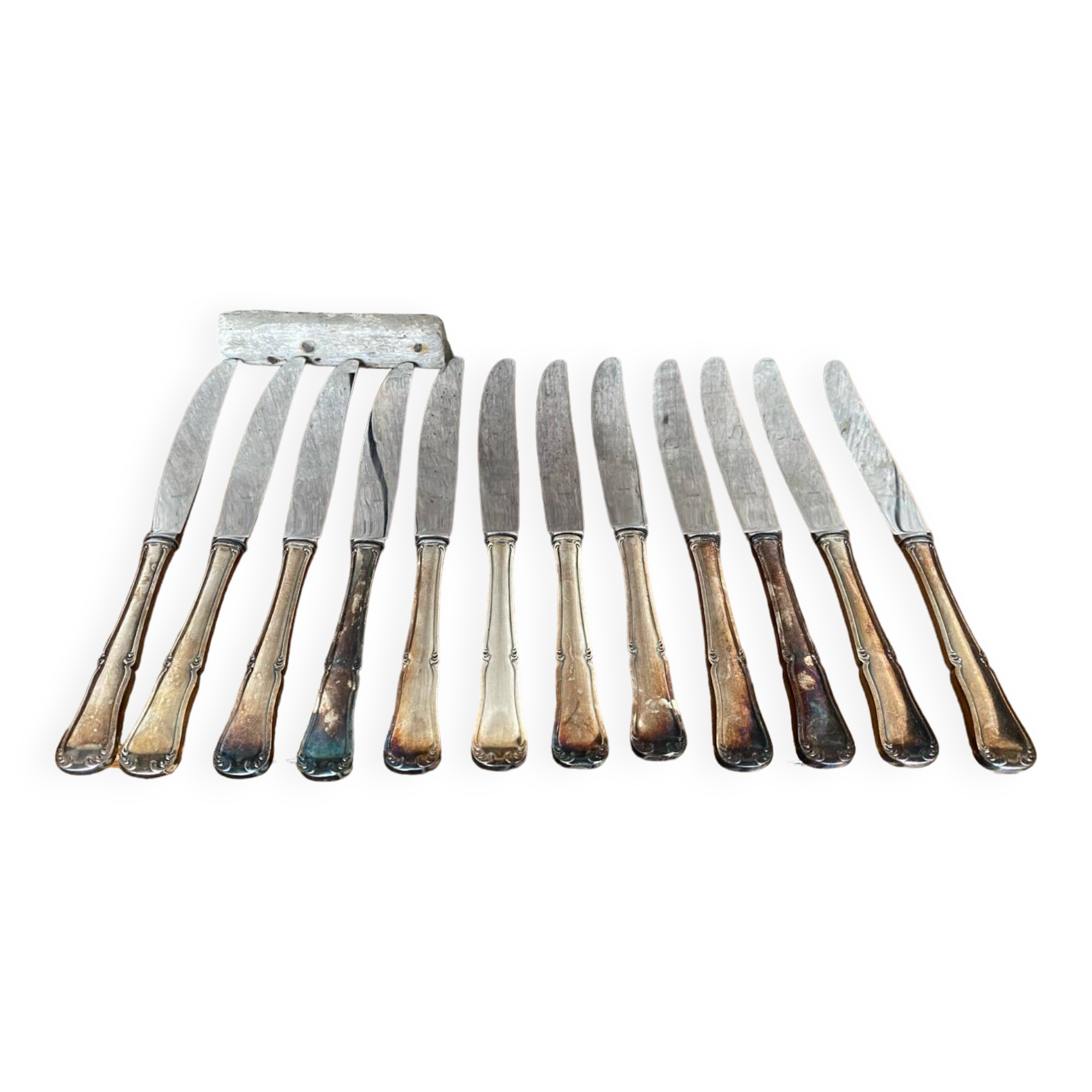 Set of 12 Knives with Silver Metal Handles + Stainless Steel Blades #B339