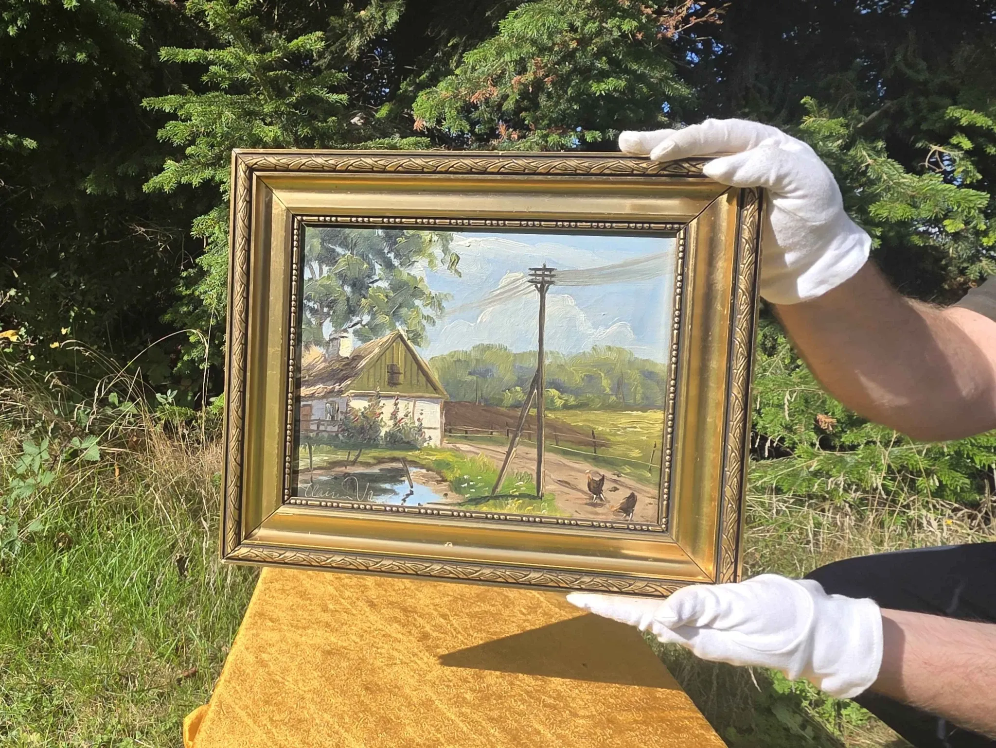 Vintage Farmhouse Landscape Oil Painting