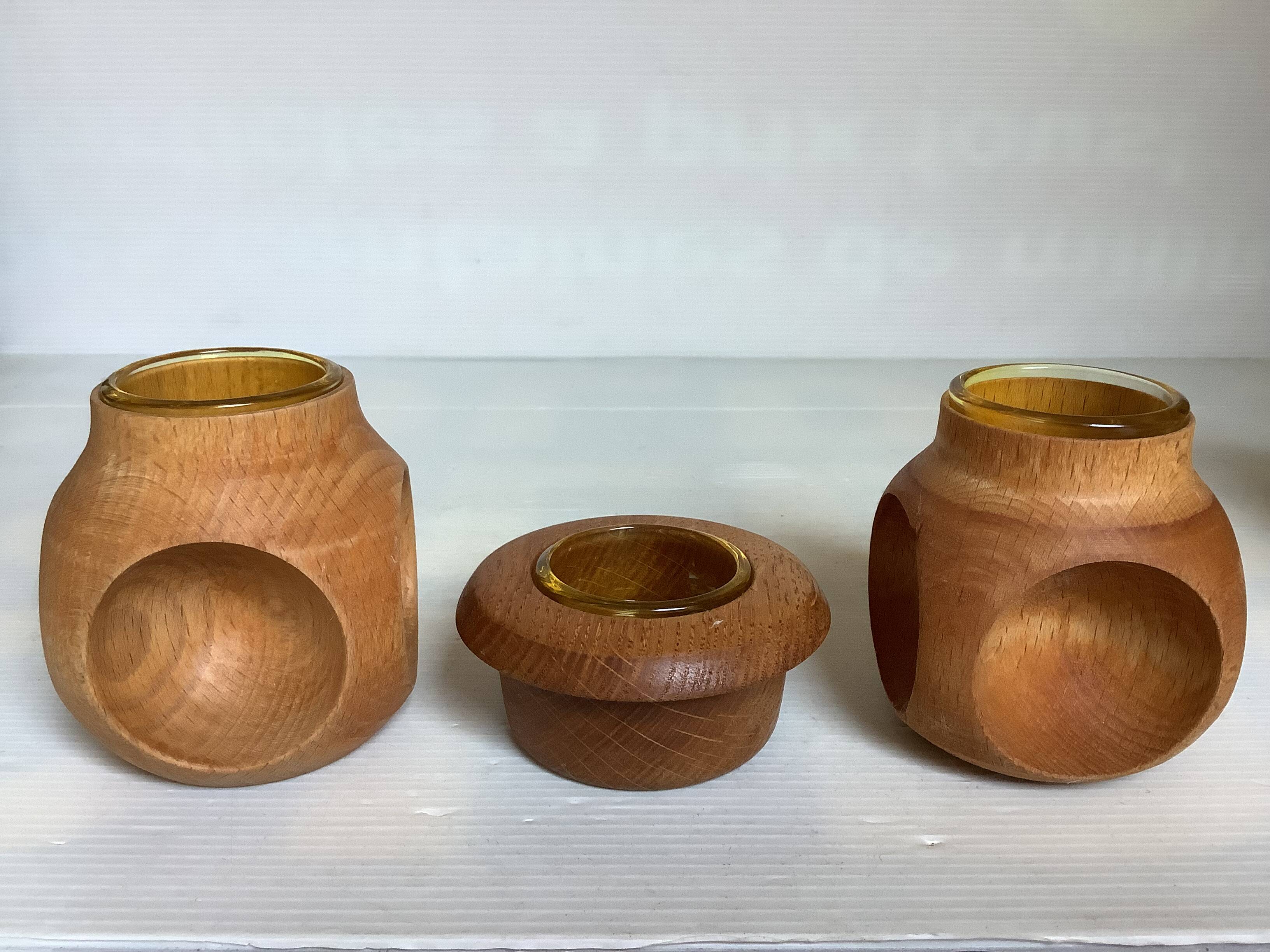 6 candle holders and a wooden vase Nopjes woodturning handmade