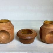 6 candle holders and a wooden vase Nopjes woodturning handmade
