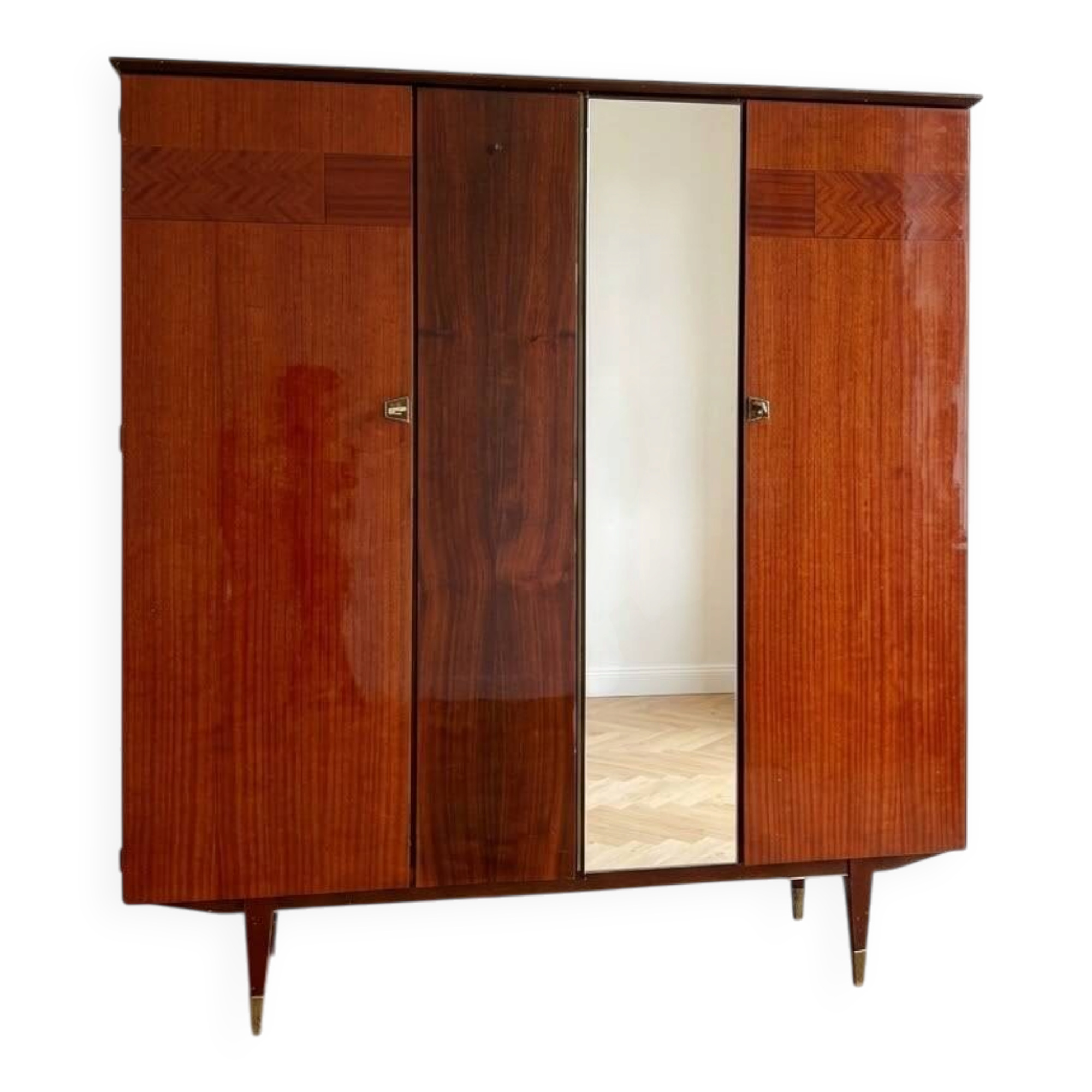 Large vintage 1950s wardrobe in formica and mirror.