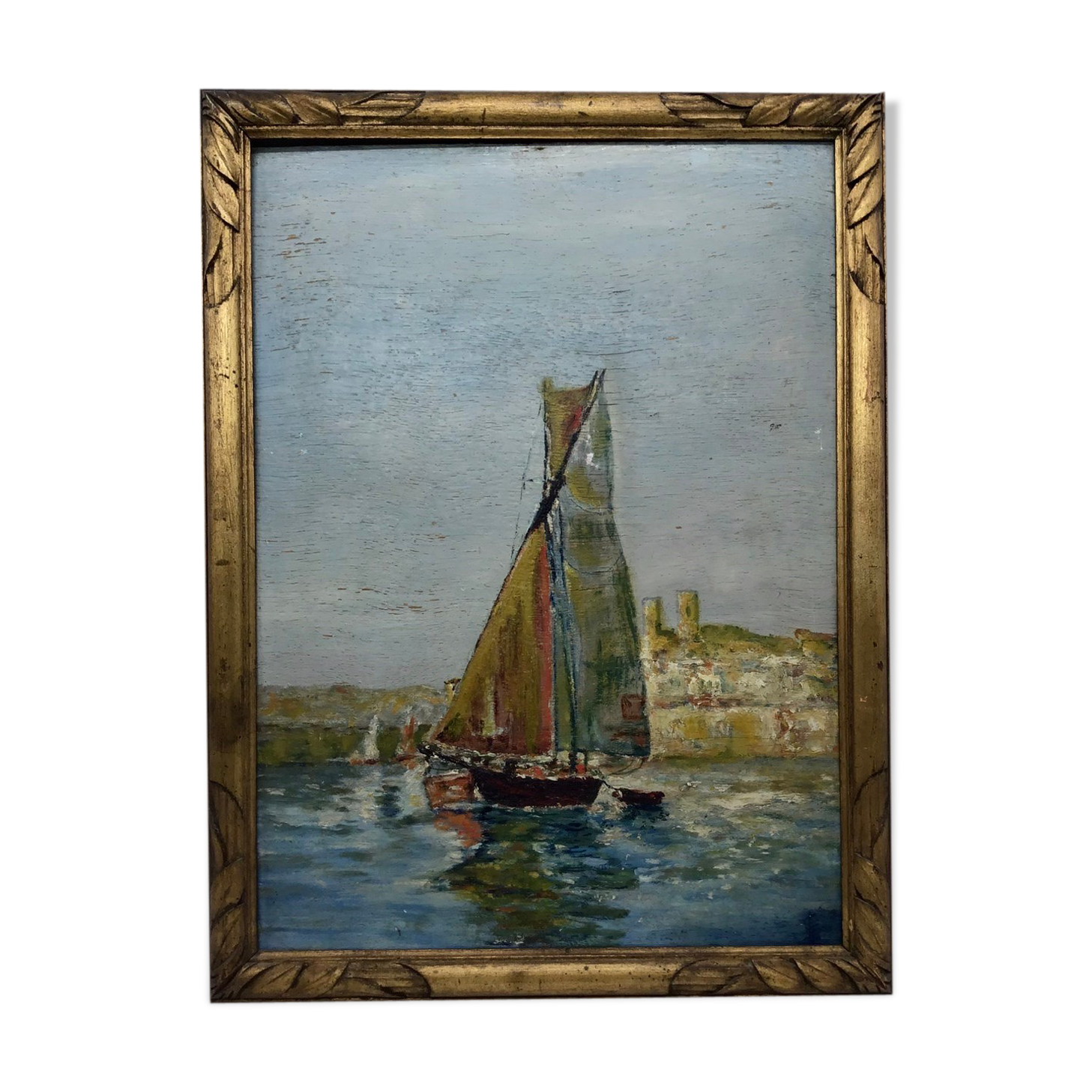 Old painting, sailboat, signed lower right, 70s/80s