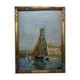 Old painting, sailboat, signed lower right, 70s/80s