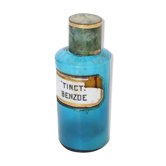 12th century fine pharmacy bottle, rare, blue glass and porcelain label, antique, vintage