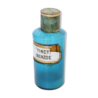 12th century fine pharmacy bottle, rare, blue glass and porcelain label, antique, vintage