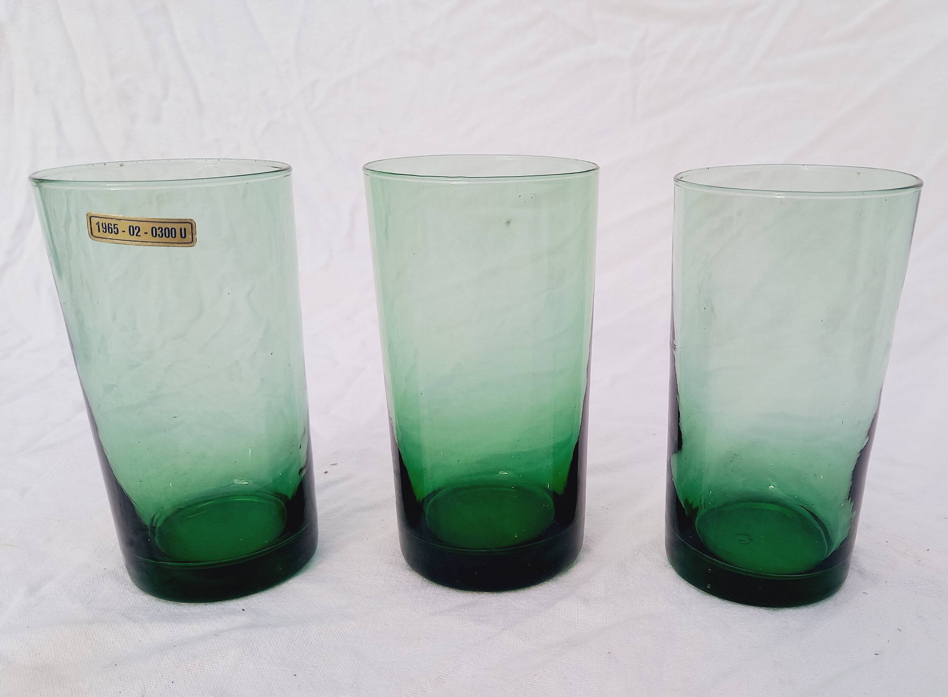 Set of 11 vintage green tinted glasses