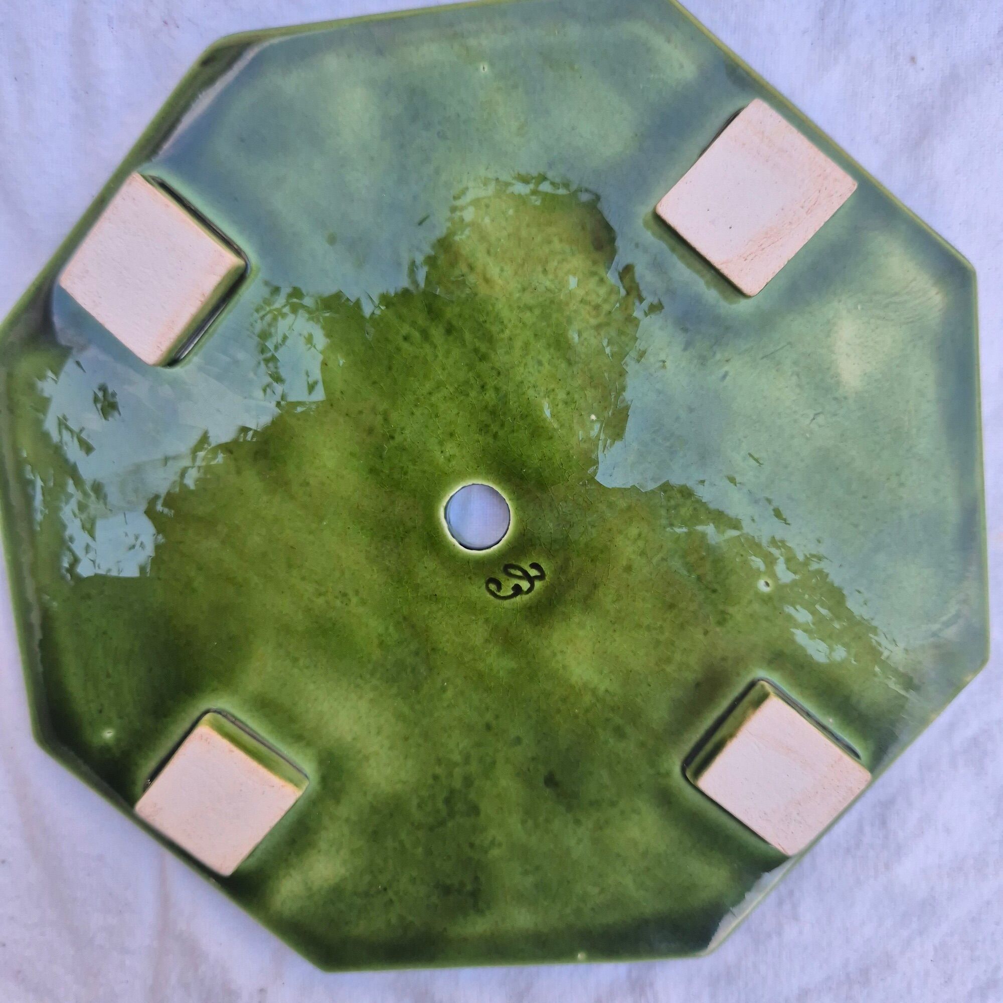 Vintage green glazed ceramic table set – Signature JG or