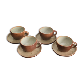 Coffee cups and under cups in gres vintage 1970s - set of 4 cups and under cup