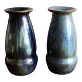 Paire de vases en grès flammés , émaux de vichy signés Cytère , Rambervillers
