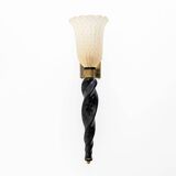 Pair of Italian Murano Glass  Sconces with Gold Dust Inclusions and Brass