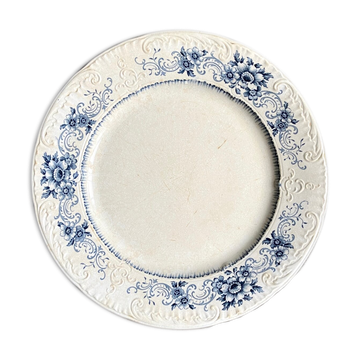 Sarreguemines round dish in white and blue iron earth, “Aïda” service