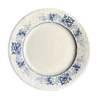 Sarreguemines round dish in white and blue iron earth, "Aïda" service
