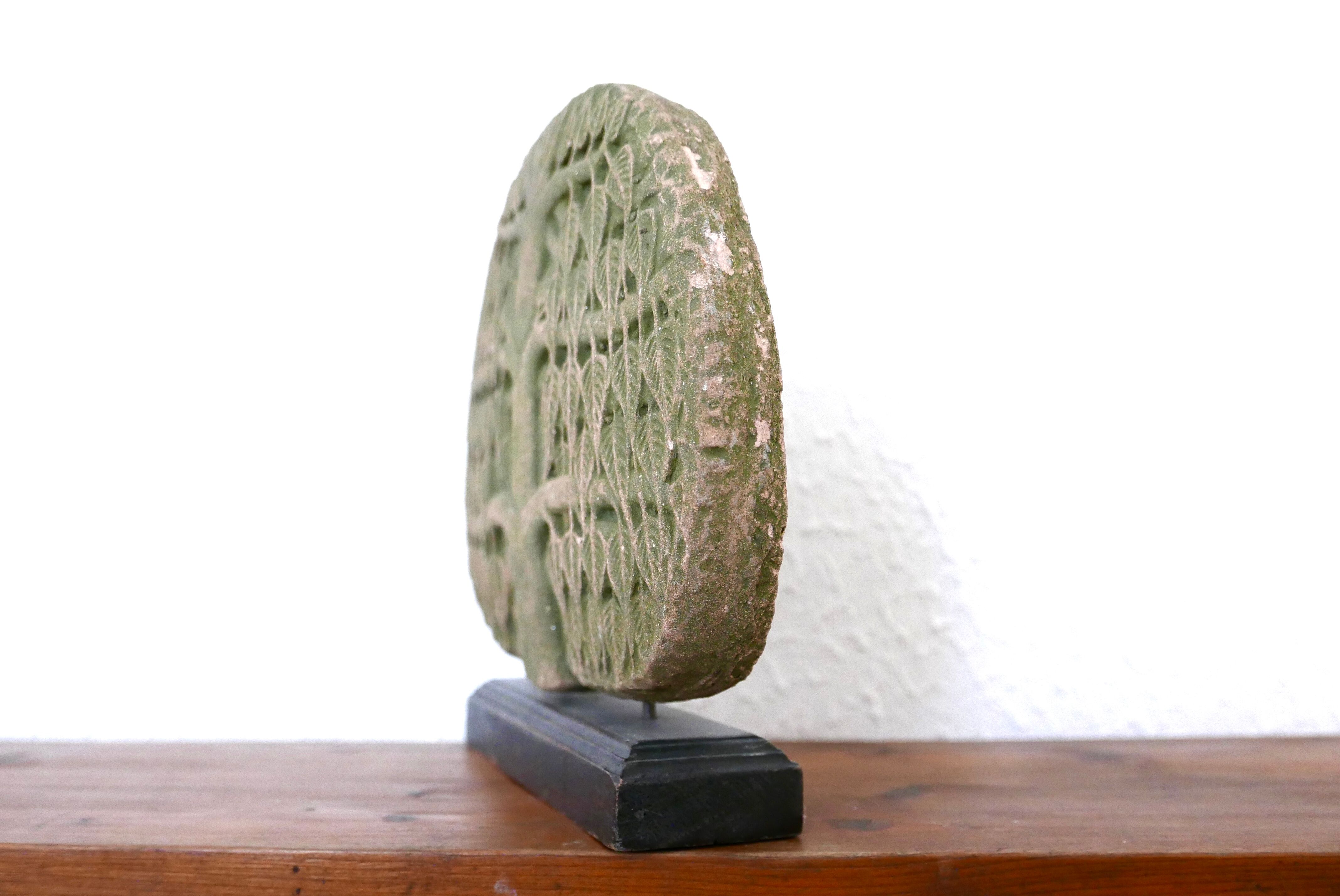 Stone tree sculpture, wooden base, 70s