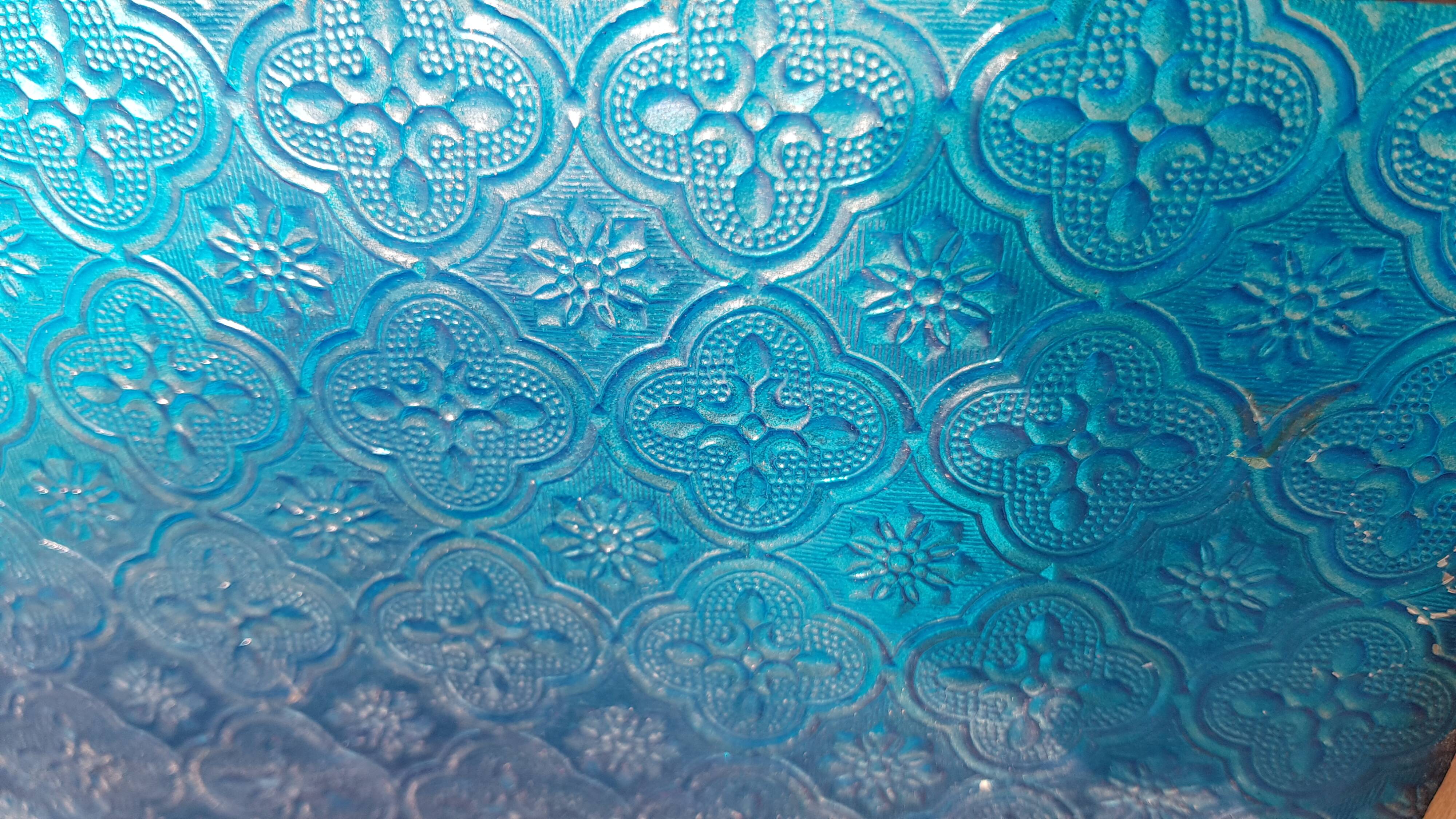 Old teak frame panel/window and 7 colored & embossed glass panels