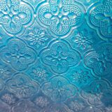 Old teak frame panel/window and 7 colored & embossed glass panels