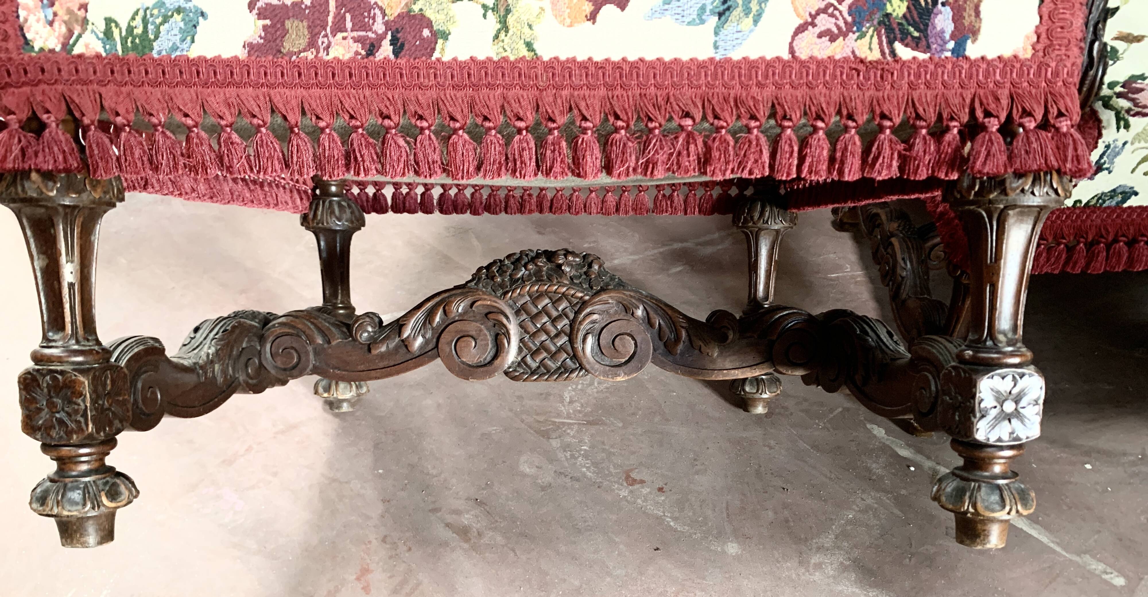Pair of Renaissance style armchairs in solid walnut, 19th century