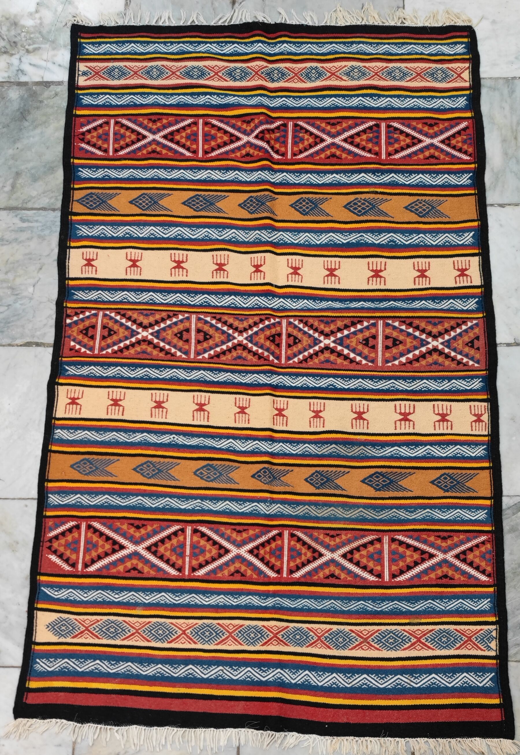 Multicolored Berber kilim rugs woven hands in natural wool