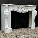 Imposing louis xv style fireplace in white carrara marble circa 1880