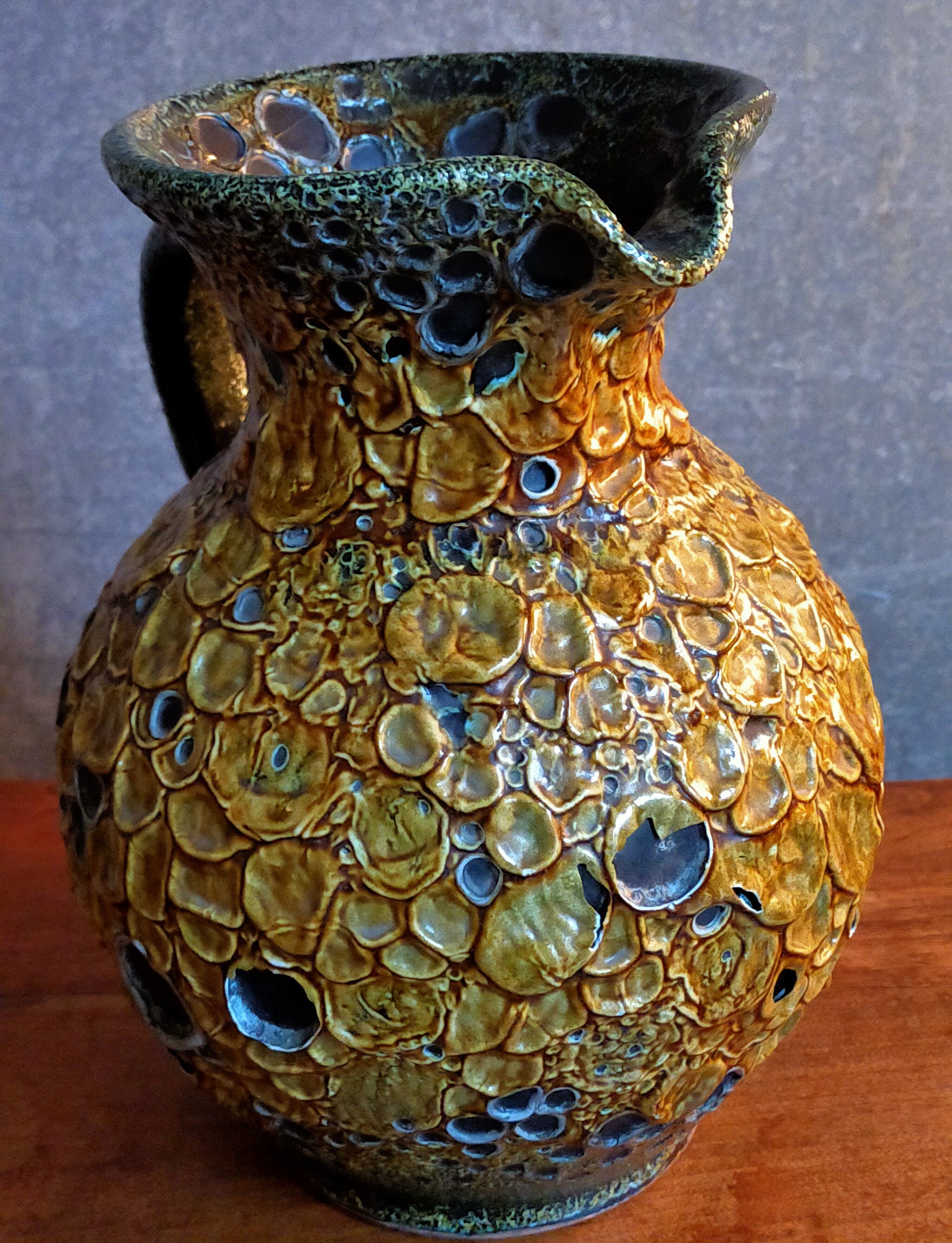 Vintage ceramic pitcher Fat Lava foams glaciers LE CYCLOPE, Annecy