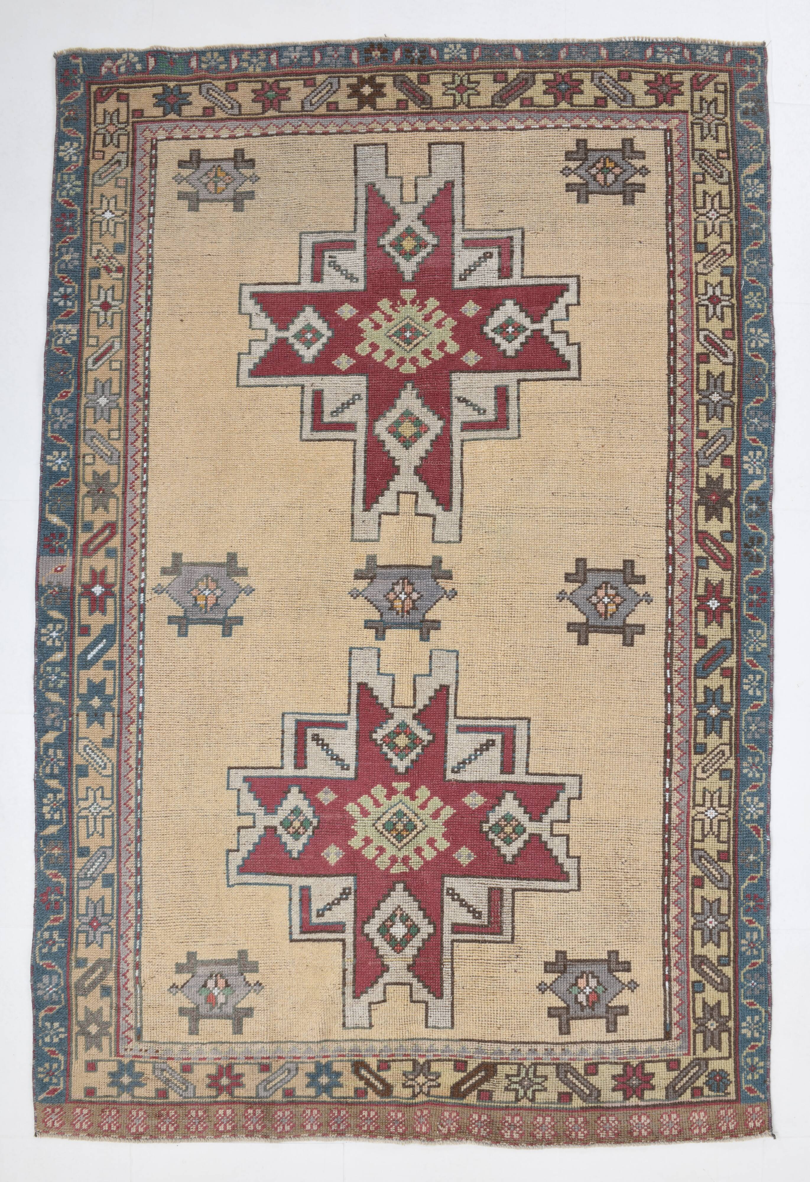 Light Yellow Red Modern Oushak Rug, 140x211Cm