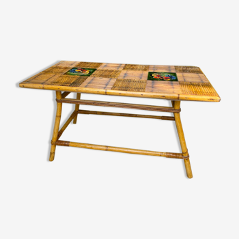 Table basse en bambou et céramique Vallauris  1960