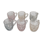 Set of 6 multicoloured vintage glass mugs.