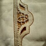 Old square tablecloth in bis mixed linen and 6 matching placemats