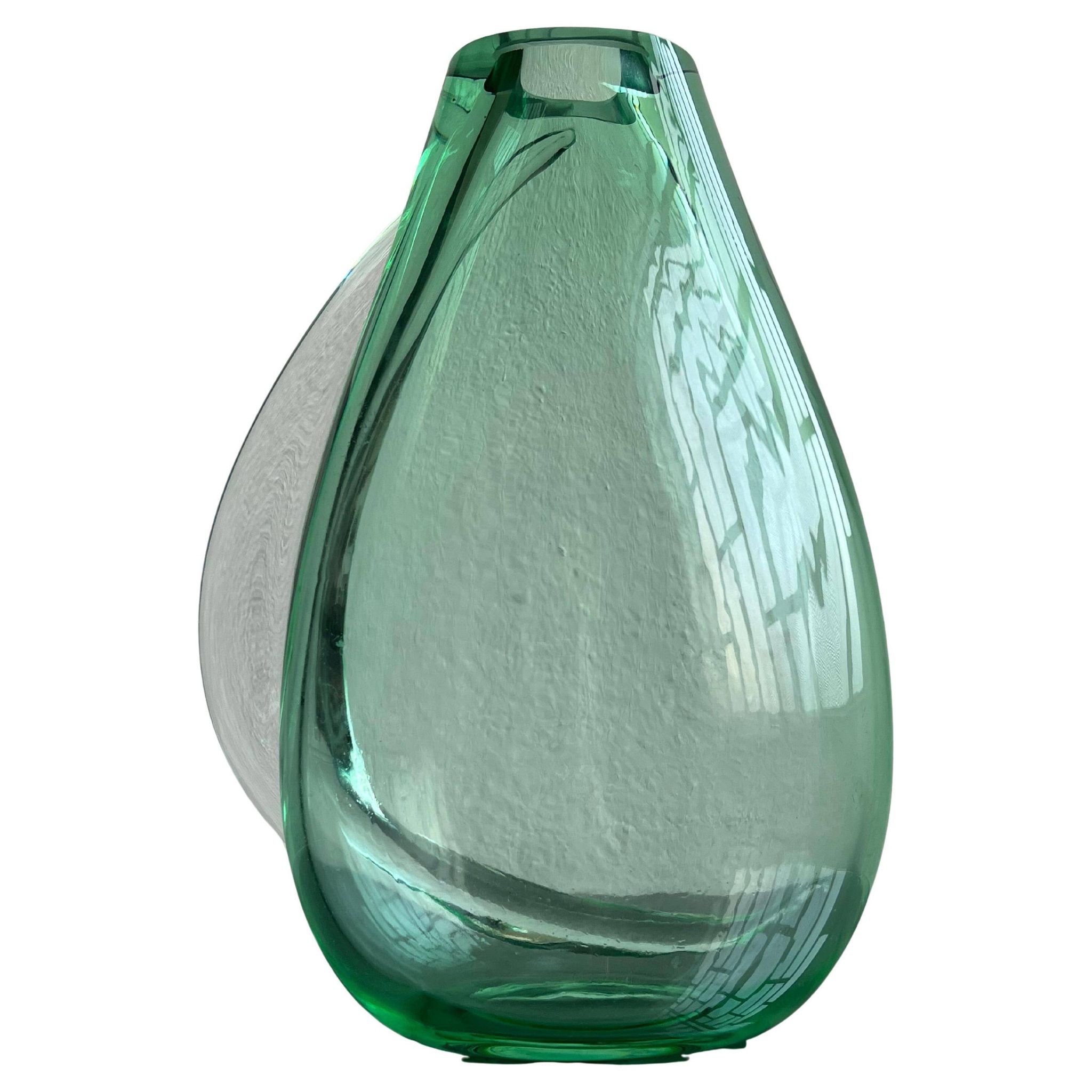 Huge green vase in Murano glass from artisan masters, Flavio Poli 1970's