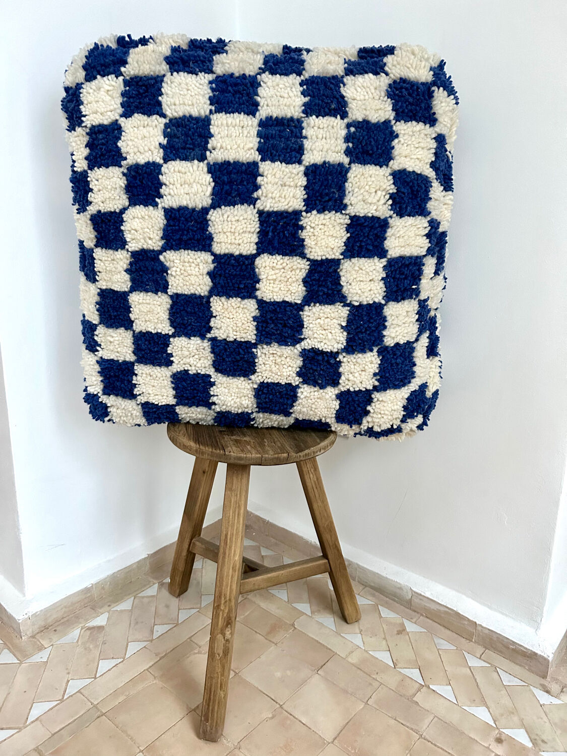 Blue checkered berber pouf