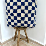 Pouf berbère à damier bleu