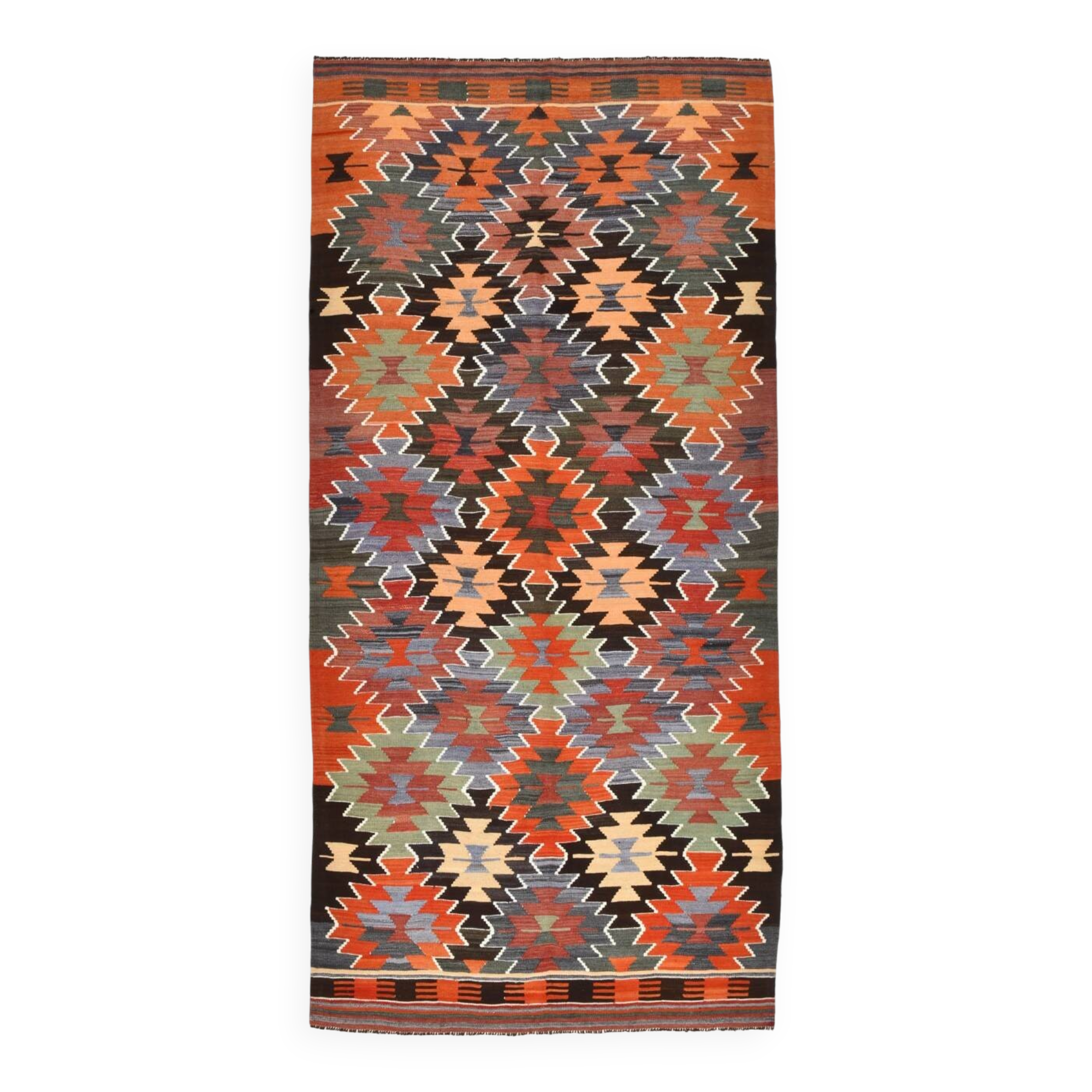 5x11 Multicolor Geometric Style Kilim Rug, Hanmade Wool Area Rug, 162x342Cm