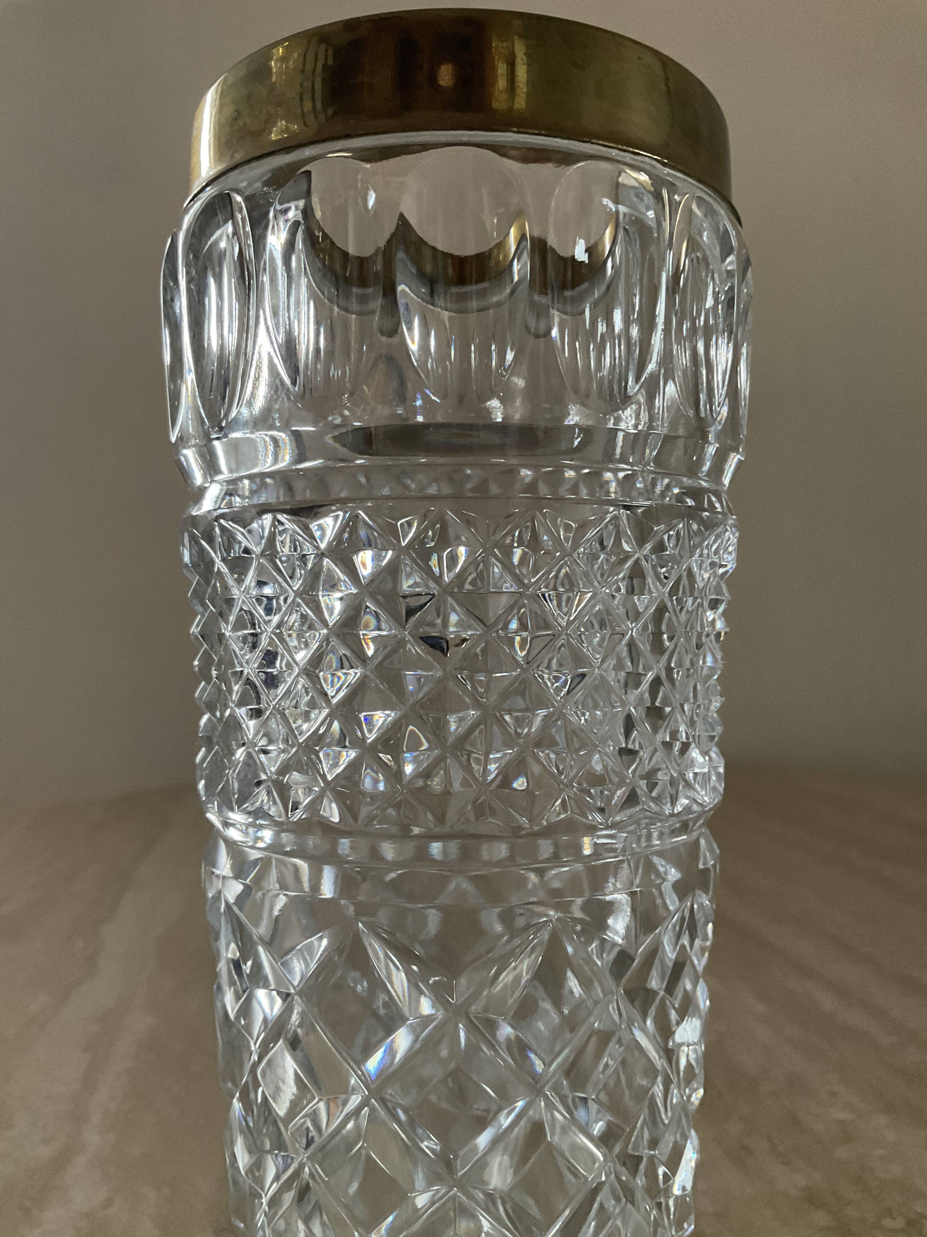 Vintage vase in chiseled Bohemian crystal and brass