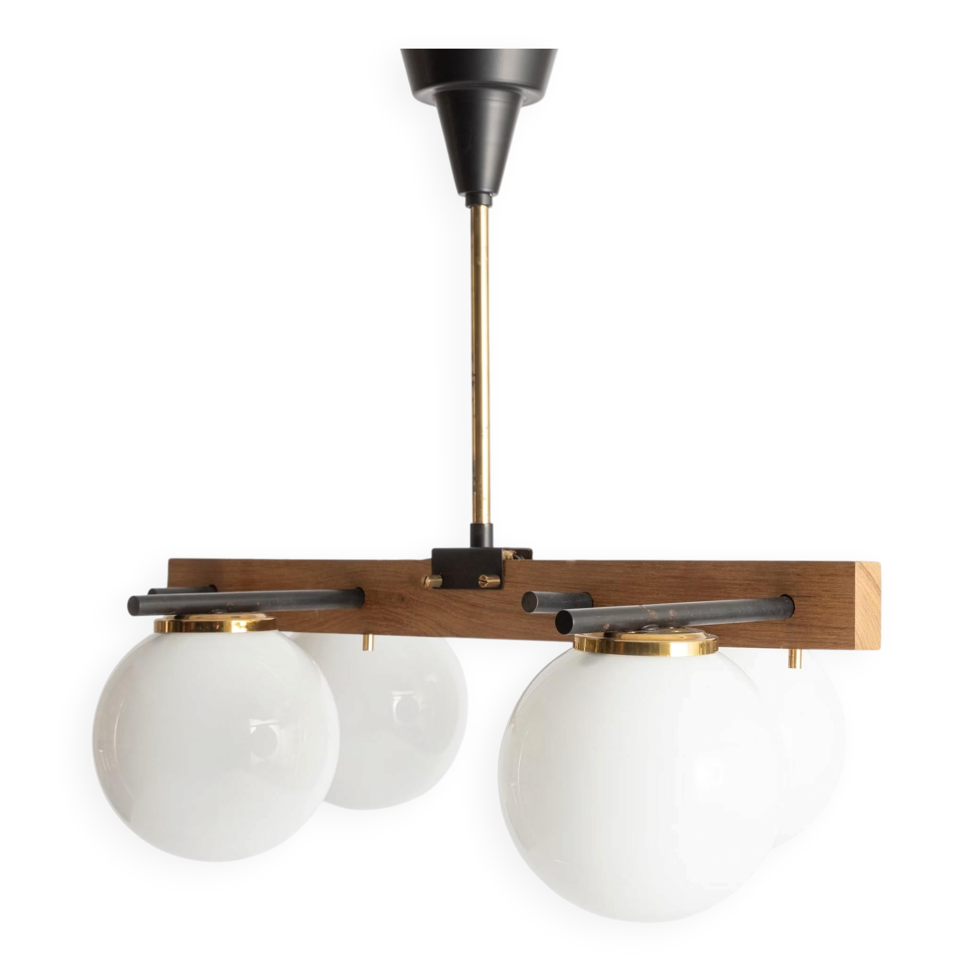 Stilnovo ceiling light Mid-century modern brass and glass Italy 1960s
