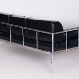 Black leather sofa made in 1930s Czechia by Vichr & Co. - Fully restored