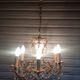 Antique cage chandelier in gilded bronze and crystal, 6 lights / working condition l gau