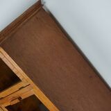 Vintage dutch oak haberdashery shop cabinet / vitrine drop down doors, 1930s