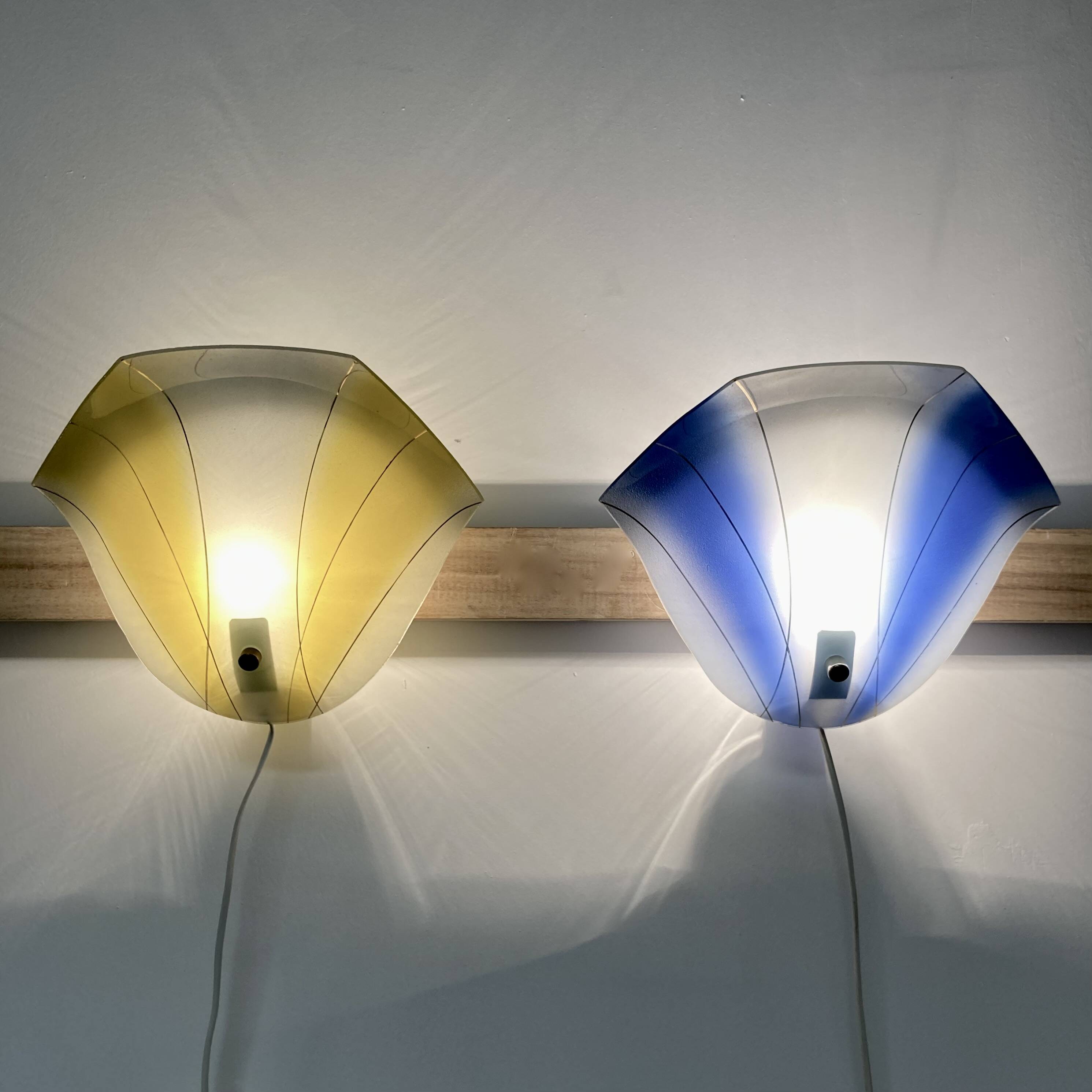 Pair of scandinavian design glass wall lights 1950.