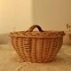 Small vintage wicker basket with navy blue lining and white polka dots - Cottage core