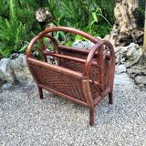Vintage 70s varnished rattan magazine rack