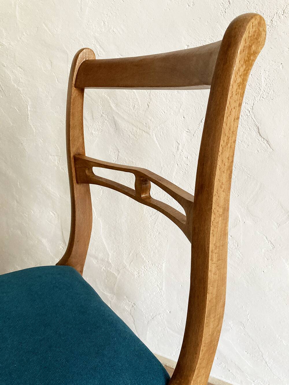 Beech wood chairs, sabre legs and upholstered seat, 1960s-1970s