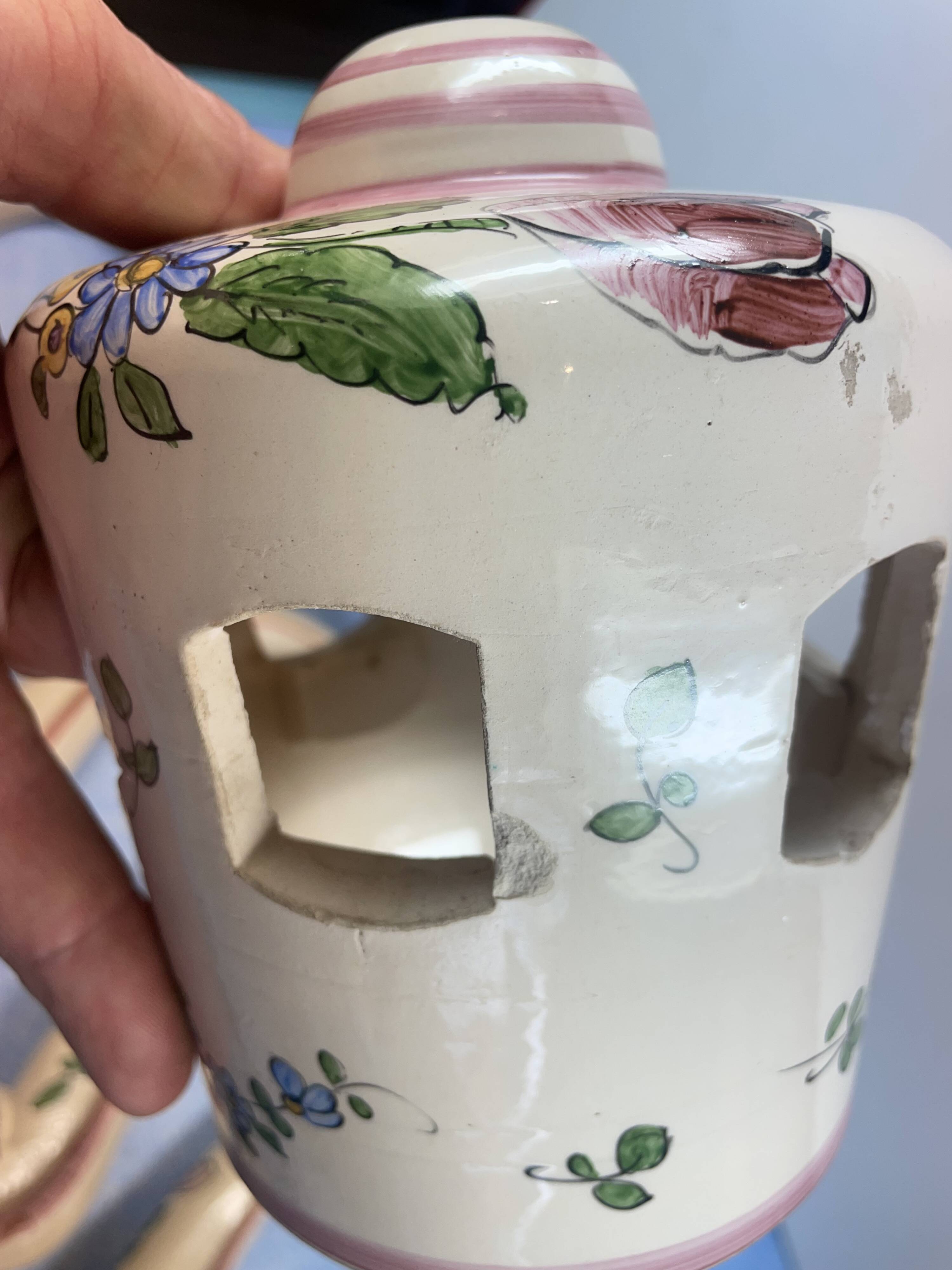 Antique chandelier in eastern faience, to be re-electrified, sold dismantled circa 1930